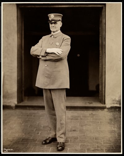 Portrait of the Tallest Policeman at the Hotel Commodore, 1922 by Byron Company