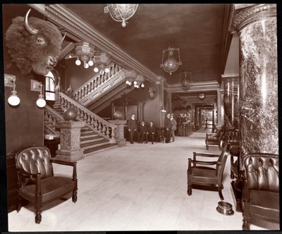 Stairway and lobby at the Park Avenue Hotel, 1901 or 1902 by Byron Company