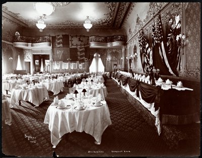 Tables Set in the Banquet Room at Hotel Delmonico by Byron Company