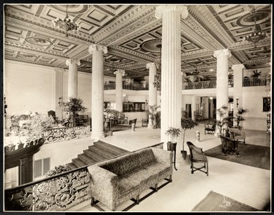 The entrance and lobby of the Robert Treat Hotel, Newark, New Jersey, 1916 by Byron Company