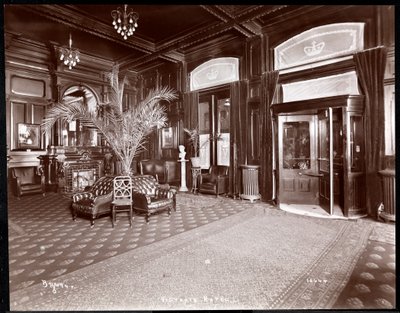 The lobby at the Hotel Victoria, 1901 or 1902 by Byron Company