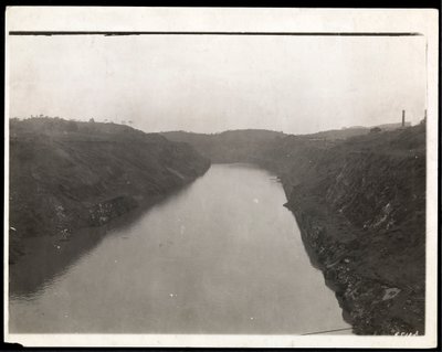 View of a freshly dug portion of the Panama Canal during construction by Byron Company