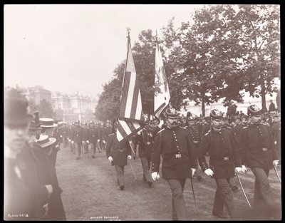 View of the Ancient Artillery of Boston marching in a parade in London, England by Byron Company