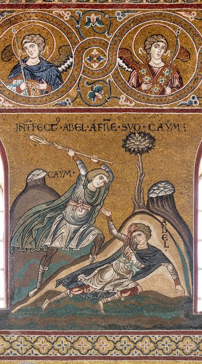 Abel is killed by Cain, Byzantine mosaic, Old Testament Cycle-Earthly Paradise, XII-XIII century by Byzantine