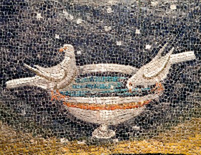 Doves drinking at the fountain (Detail of a mosaic, 425 approx.) by Byzantine