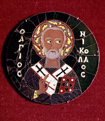 Byzantine art: representation of Saint Nicholas of Myra (or Bari) (4th century). Enamel of the 10th century by Byzantine