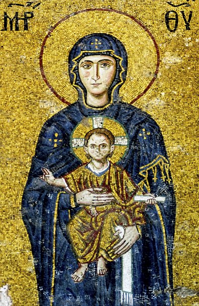 Comnenus Mosaic Depicting Madonna and Child, Hagia Sophia, Turkey by Byzantine