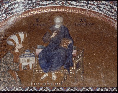 Donor Theodore Metochites presents his church to Christ (Mosaic of 1310-1320) by Byzantine