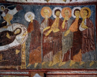 Dormition of Virgin among Apostles (detail) by Byzantine