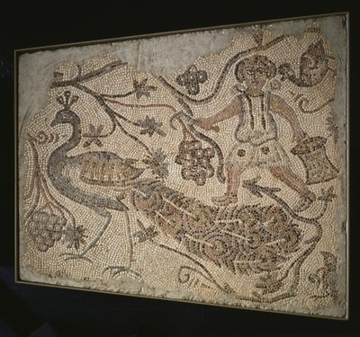 Floor Mosaic Panel: Grape Harvester with Peacock by Byzantine