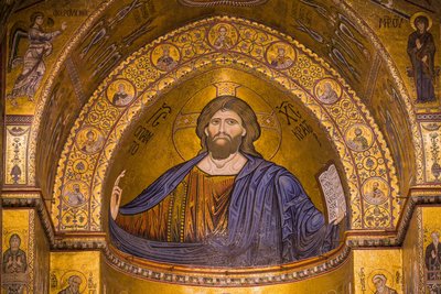 Image of Jesus, Santa Maria Nuova Cathedral, Monreale, Sicily, Italy by Byzantine