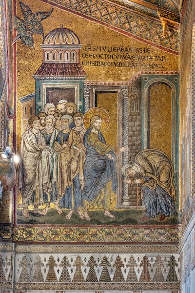 Jesus Healing the Hunchbacked Woman from Her Hump, Byzantine Mosaic, Episodes from the Life of Christ, XII-XIII Centuries by Byzantine