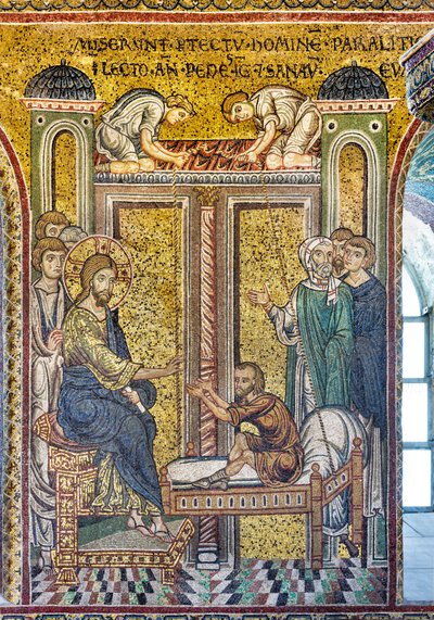 Jesus Healing the Paralytic, Byzantine Mosaic, Episodes from the Life of Christ, XII-XIII Centuries by Byzantine