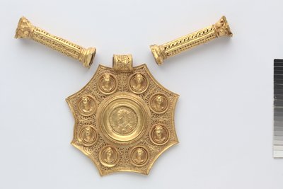 Octagonal Pendant, and Two Spacers in the Form of Corinthian Columns, 324-326 by Byzantine