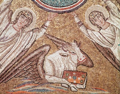 The calf, symbol of the evangelist Luke (detail of mosaic, 494-519) by Byzantine