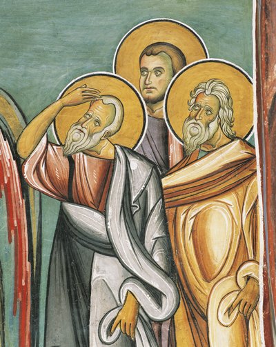 Three people in a church, Panagia too Araka, Byzantine, Troodos Mountains, Cyprus by Byzantine