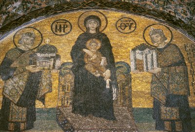 Virgin and Child between the Emperors Justinian and Constantine at Hagia Sophia (mosaic) by Byzantine