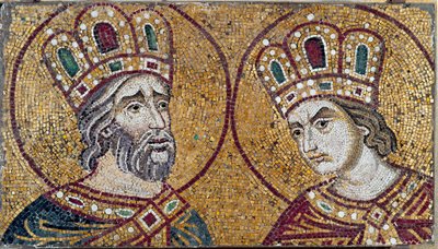 The Roman Emperor Constantine I, with Saint Helene, his mother (detail) by Byzantine Byzantine