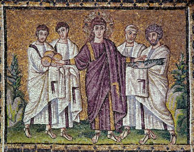 The multiplication of bread and fish (detail) by Byzantine School