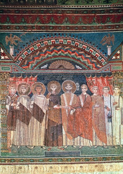 Constantine IV granting Bishop Reparatus privileges for the church of Ravenna by Byzantine School