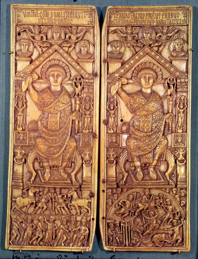 Consular Diptych of Anastasius (491-518) Carved in Constantinople, Theodosian Style, 517 AD by Byzantine School
