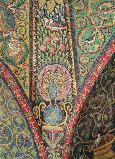 Detail from the vault depicting birds and a peacock by Byzantine School