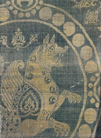 Fabric Depicting a Simurgh in a Beaded Surround, from Constantinople (detail) by Byzantine School
