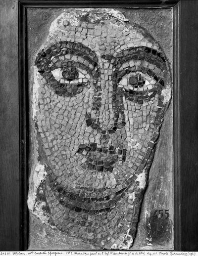 Face of a lady from the Church of St-Ambrosius, (mosaic) by Byzantine School
