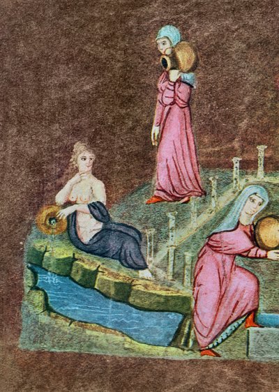 Rebecca and Eliezer at the well, from the Vienna Genesis by Byzantine School