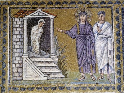 Resurrection of Lazarus (mural mosaic at the church of Saint Apollinar, Ravenna) by Byzantine School