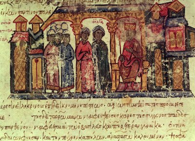 The Conversion of Olga (d.969) from the Madrid Skylitzes by Byzantine School