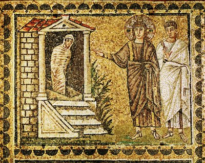The Raising of Lazarus from the Dead, Jesus and an Apostle by Byzantine School