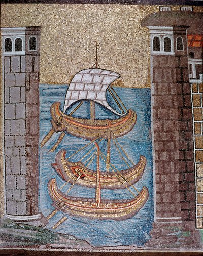View of boats in the harbour of Classe (detail) by Byzantine School