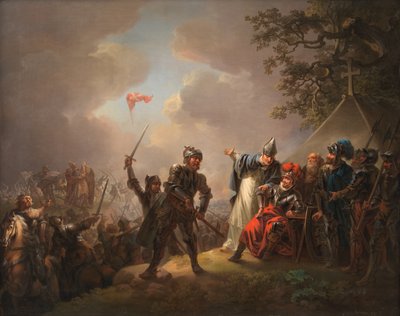 The Legend of the Danish Flag (the Dannebrog) Falling from the Heavens during the Battle of Lyndanise (Tallinn) in Estonia in 1219 by C.A. Lorentzen