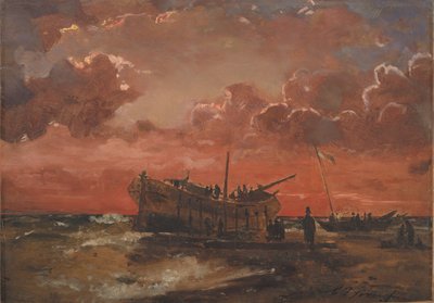 A Wreck on the West Coast of Jutland at Sunset by C.F. Sørensen