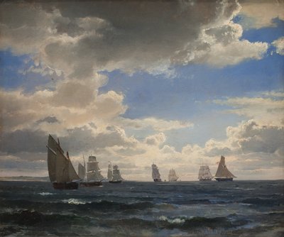 Sailing Ships in the Sound South of Kronborg by C.F. Sørensen