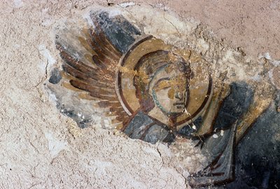 Angel, fresco in the Byzantine church of Agios Georgios, Apodoulou, Crete, Greece by J.B. and Brown J. Rowbotham