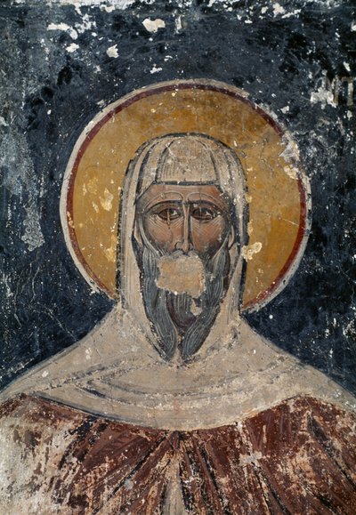 Apostle, fresco in Byzantine church of Holy Apostles in the Agora of Athens, Greece by J.B. and Brown J. Rowbotham