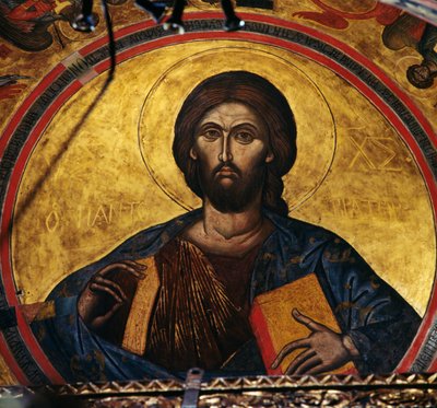 Blessing Christ, fresco in dome of monastery of St John Theologian (Unesco World Heritage List) by J.B. and Brown J. Rowbotham