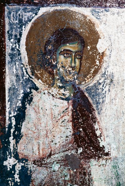 Figure of saint, fresco in church of Taxiarhon, Old Pyli, Kos island, Greece by J.B. and Brown J. Rowbotham