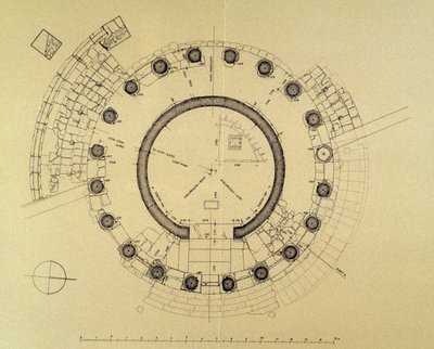 Floor plan of Temple of Vesta or Hercules Victor, by German archaeologist Friedrich Rakob (1931-2007) by J.B. and Brown J. Rowbotham