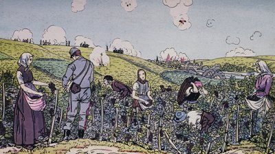 Our Winegrowers Harvested Under Fire, the Harvest in the Champagne Region in 1914 by J.B. and Brown J. Rowbotham
