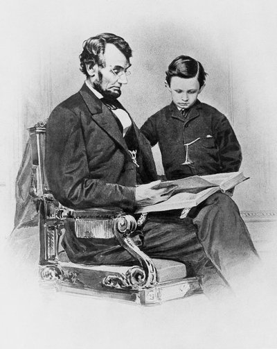 President Abraham Lincoln (1809-1865) with his son Thomas 