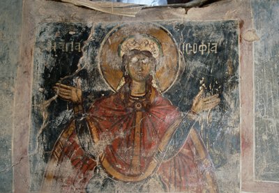 Saint, frescoed-walls in Church of Agios Georgios, Komitades, Crete, Greece by J.B. and Brown J. Rowbotham