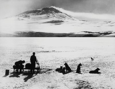 South Pole expedition by Robert Falcon Scott (1868-1912), explorers before Erebus volcano on Ross island, January 15 by J.B. and Brown J. Rowbotham