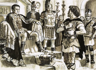 Caractacus confronts Emperor Claudius by C.L. Doughty