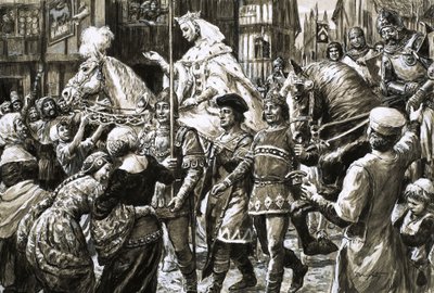 The English people welcome the rebel army of Queen Isabella and Roger Mortimer by C.L. Doughty