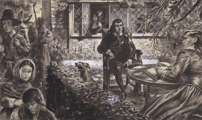 The poet John Milton in his garden, with his daughters by C.L. Doughty