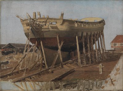 A Corvette on the Stocks, Copenhagen by Christoffer Wilhelm Eckersberg