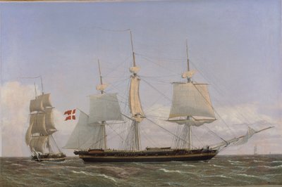 A Danish Corvette Laying to in Order to Confer with a Danish Brig: The Scene Being Set in West Indian Waters by Christoffer Wilhelm Eckersberg